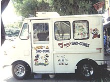 a old picture of snow cone van.
